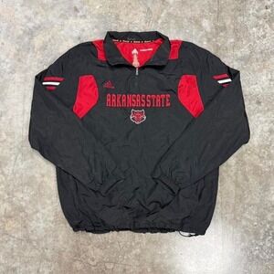 Adidas Climaproof Arkansas State Black & Red Y2K Windbreaker Quarter Zip Size L